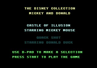 Castle of Illusion title screen for Sega Mega Drive